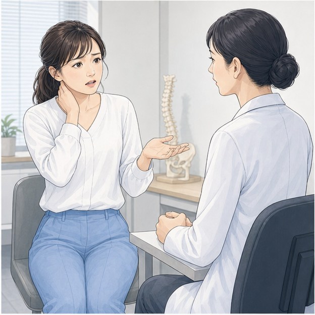 事故から約2週間後に病院を受診する女性の漫画