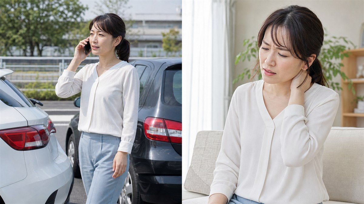 交通事故直後は平気でも数日後に首の痛みが現れる女性